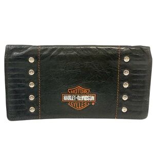 Vintage Harley Davidson Motorcycle Leather Long Black Checkbook‎ Wallet